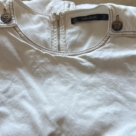 ZARA Basic cotton ivory overall open sides exposed back zipper mini dress Sz S - Picture 5 of 8